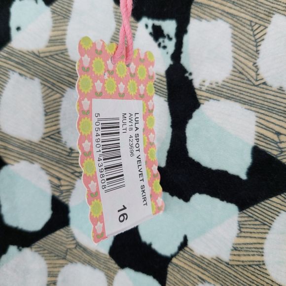 White Stuff Lula Spot Velvet Skirt Size 16 UK Abstract Mini Blue Black Beige New - Picture 4 of 10